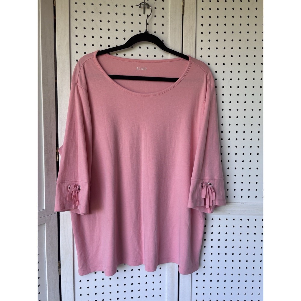 Blair Half SLV Tee Shirt Coral Pink Women's XL Cotton Poly Tie Grommet Sleeve